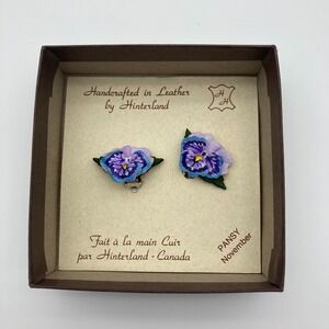Vtg Hinterland Canada Leather Pansy Clip On Earrings November Birthday Flower